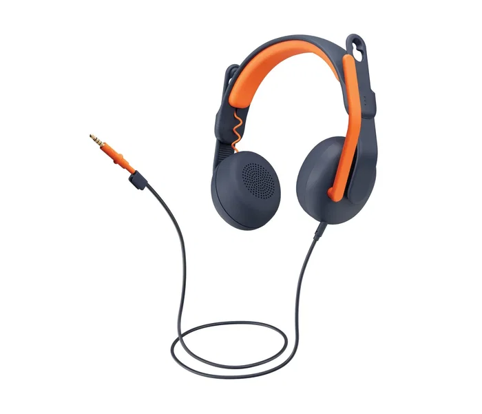 Logitech Zone Learn Auriculares con Micrófono Diadema Alámbrico para Educación/Niños, Conector 3.5mm y USB-C, Compatible PC/Mac/ChromeOS, Color Azul y Naranja