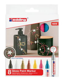 Marcador T.Opaca Perm. Edding 750 Conico Blister De 8 (Negro, Blanco, Oro, Cobre, Amarillo, Rosa, Azul Claro Y Plata)