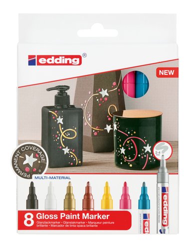 EDDING 750 Marcadores de Tinta Opaca Cónico, Pack de 8 Colores