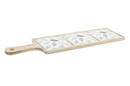 DKD Home Decor Set de 4 Tablas de Aperitivo de Gres y Bambú con Diseño de Hojas, 44x12x1 cm, Negro y Blanco