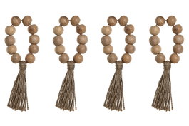 DKD Home Decor Servilletero Boho Natural Acacia Yute Set de 4 Piezas 2 x 7.5 x 7.5 cm