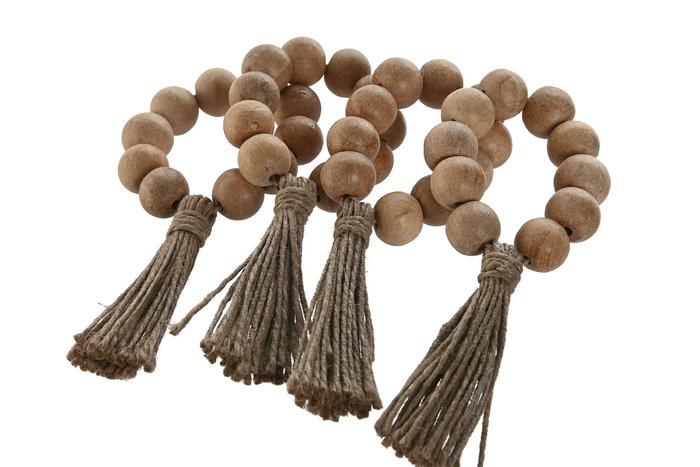 DKD Home Decor Servilletero Boho Natural Acacia Yute Set de 4 Piezas 2 x 7.5 x 7.5 cm