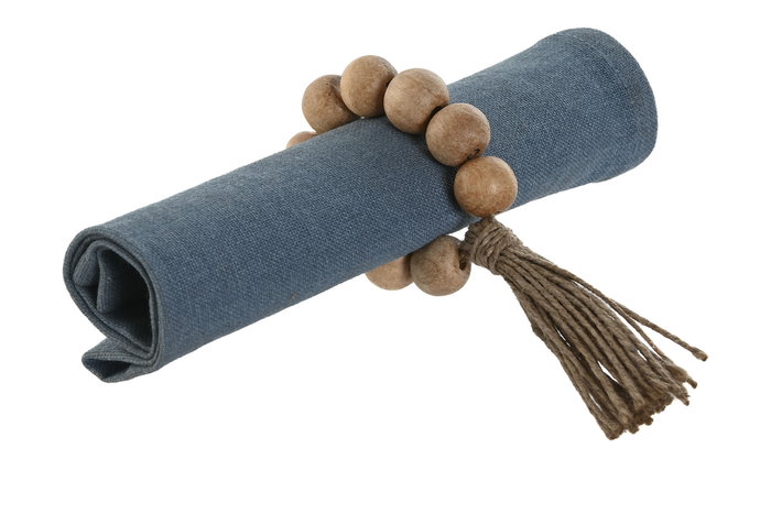 DKD Home Decor Servilletero Boho Natural Acacia Yute Set de 4 Piezas 2 x 7.5 x 7.5 cm