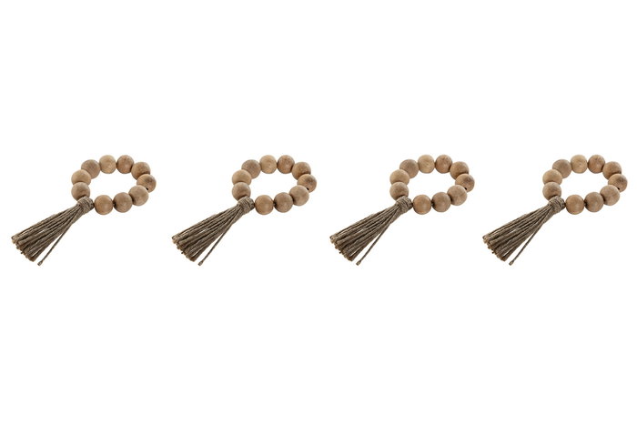 DKD Home Decor Servilletero Boho Natural Acacia Yute Set de 4 Piezas 2 x 7.5 x 7.5 cm