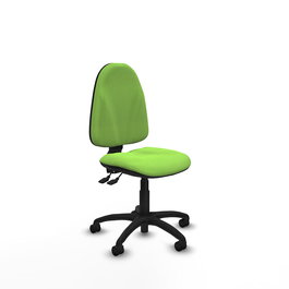 Silla de oficina Algarra con mecanismo Asincro tapizada con Tela color Pistacho. Equipada con Base poliamida negra, Sin brazos y Ruedas de nailon 50 mm