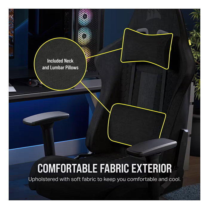 Corsair TC100 RELAXED Silla Gaming Ergonómica con Respaldo Reclinable, Reposabrazos 2D y Acolchado de Tela - Color Negro Corsair TC100 RELAXED Silla Gaming Ergonómica con Respaldo Reclinable, Reposabrazos 2D y Acolchado de Tela - Color Negro