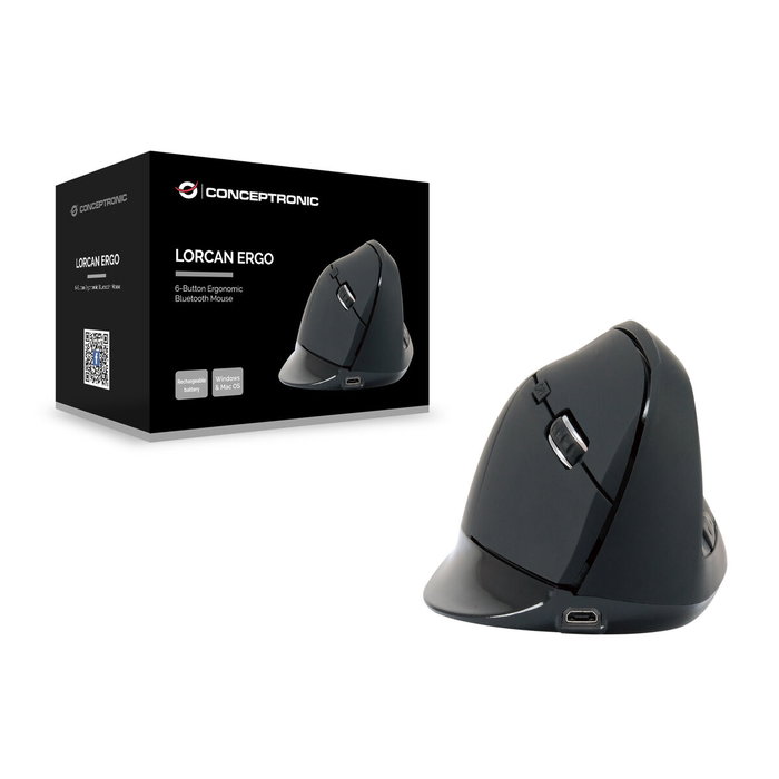 Conceptronic LORCAN03B Ratón Ergonómico Bluetooth 5.2 Negro Conceptronic LORCAN03B Ratón Ergonómico Bluetooth 5.2 Negro