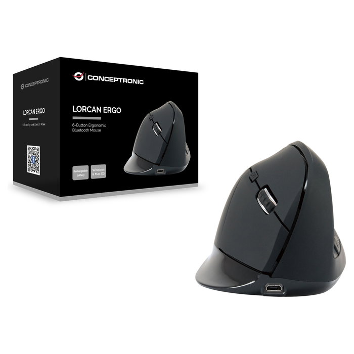 Conceptronic LORCAN03B Ratón Ergonómico Bluetooth 5.2 Negro Conceptronic LORCAN03B Ratón Ergonómico Bluetooth 5.2 Negro