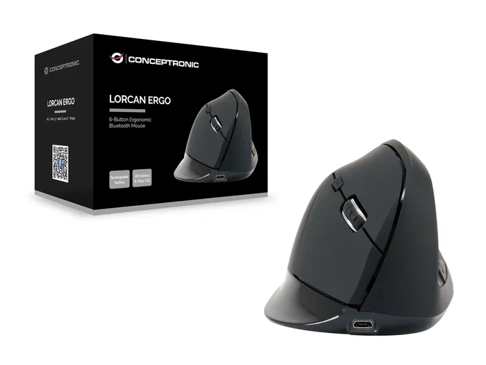 Conceptronic LORCAN03B Ratón Ergonómico Vertical Bluetooth 5.2 Negro Conceptronic LORCAN03B Ratón Ergonómico Vertical Bluetooth 5.2 Negro