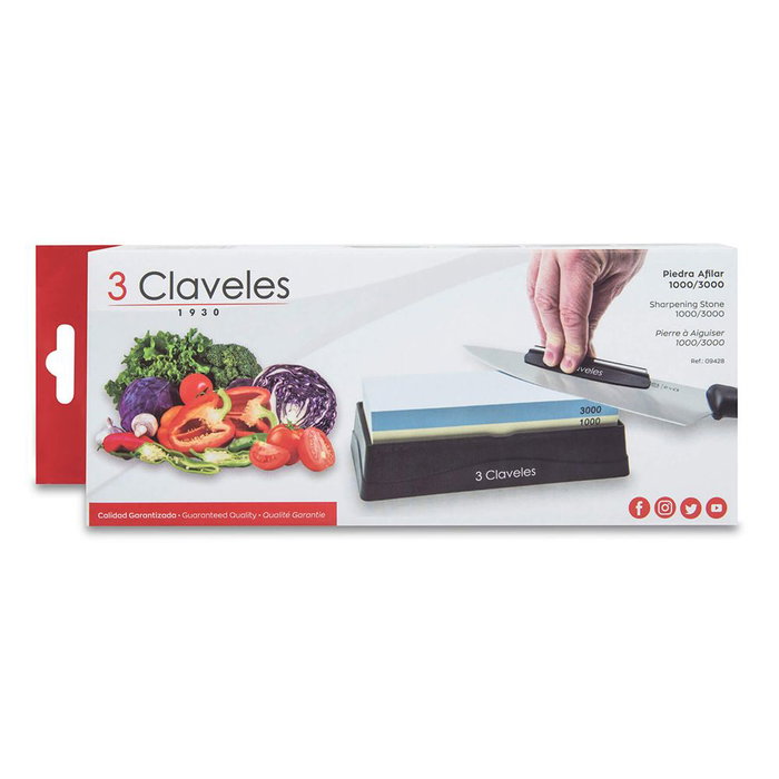 3 Claveles Piedra para afilar 1000/3000 con base, dos guías de afilado y rectificador