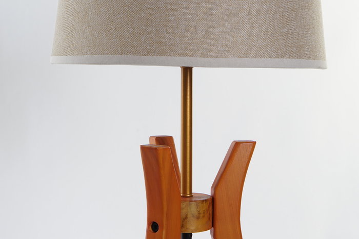 DKD Home Decor Lámpara de Sobremesa Madera y Poliéster Marrón y Beige