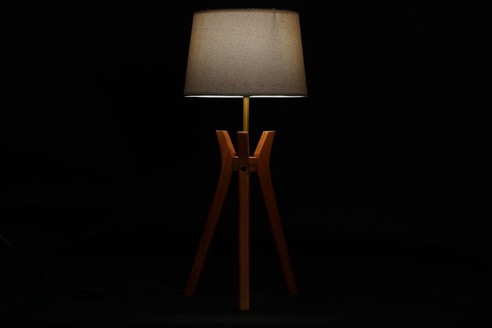 DKD Home Decor Lámpara de Sobremesa Madera y Poliéster Marrón y Beige