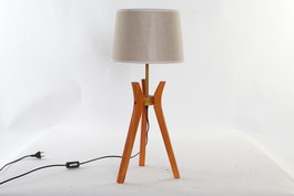 DKD Home Decor Lámpara de Sobremesa Madera y Poliéster Marrón y Beige