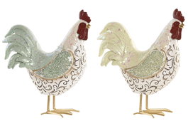 DKD Home Decor Figuras de Resina Gallo Surtido de 2 Piezas Verde