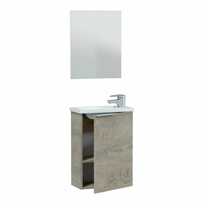 Forés/Arkit Mueble de baño compacto con lavabo de resina y espejo, Roble alaska