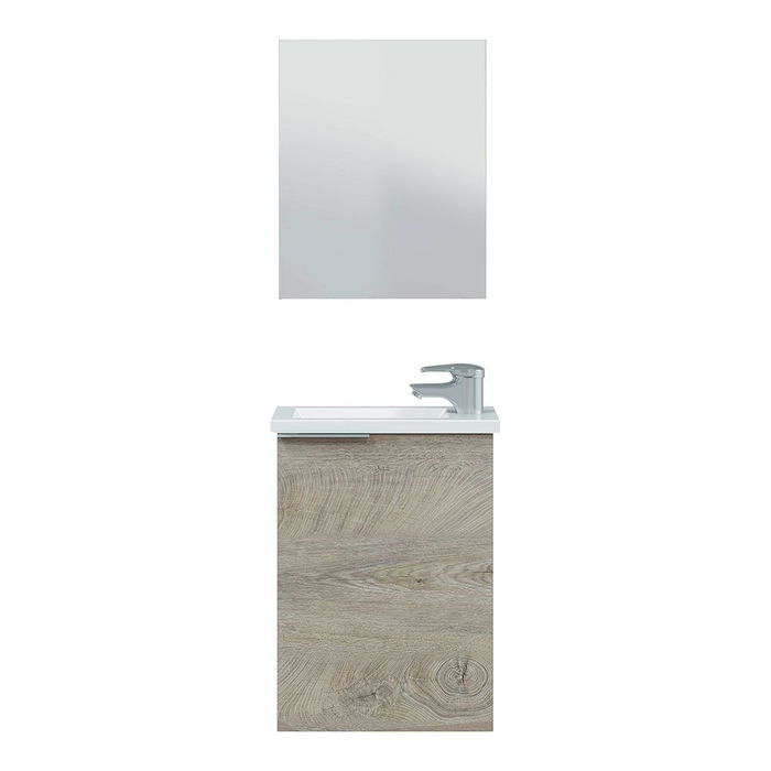 Forés/Arkit Mueble de Baño Compacto 40 cm Ancho Roble Alaska, con Lavabo de Resina y Espejo, Estante Regulable, Melamina, 40x22x58 cm