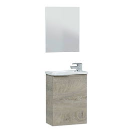 Forés/Arkit Mueble de Baño Compacto 40 cm Ancho Roble Alaska, con Lavabo de Resina y Espejo, Estante Regulable, Melamina, 40x22x58 cm