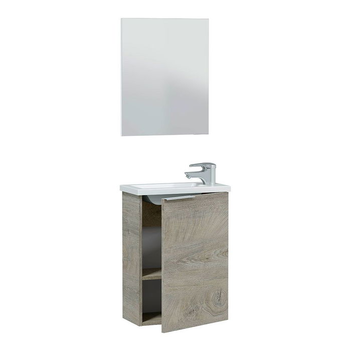 Forés/Arkit Mueble de Baño Compacto 40 cm Ancho Roble Alaska, con Lavabo de Resina y Espejo, Estante Regulable, Melamina, 40x22x58 cm