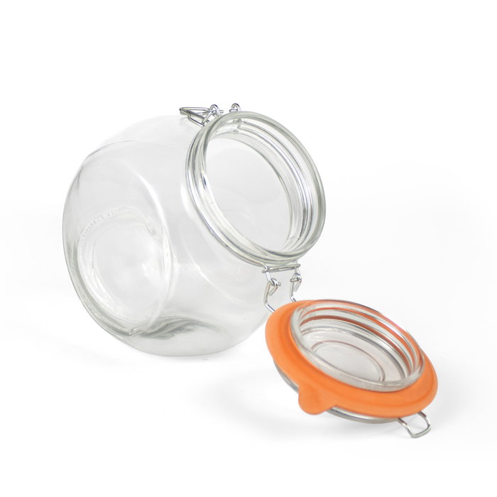 La Mediterranea Tarro de Vidrio con Clip 2 Posiciones, 1000 ml, Ancho 9.8 cm, Alto 15 cm, Largo 13.3 cm (12 Unidades)