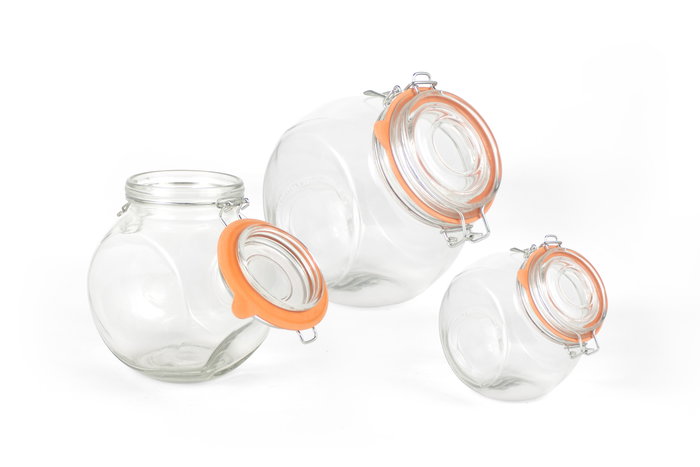 La Mediterranea Tarro de Vidrio con Clip 2 Posiciones, 1000 ml, Ancho 9.8 cm, Alto 15 cm, Largo 13.3 cm (12 Unidades)