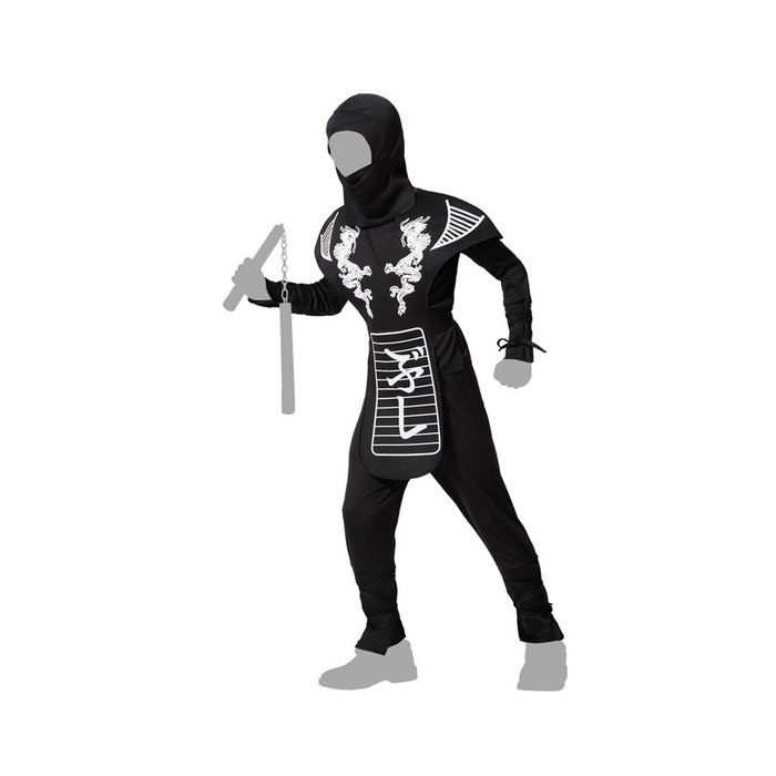 Disfraz Infantil Ninja Negro y Blanco 7-9 Años Disfraz Infantil Ninja Negro y Blanco 7-9 Años