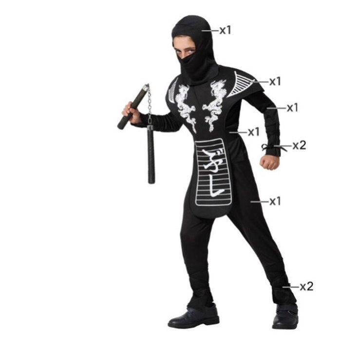 Disfraz Infantil Ninja Negro y Blanco 7-9 Años Disfraz Infantil Ninja Negro y Blanco 7-9 Años