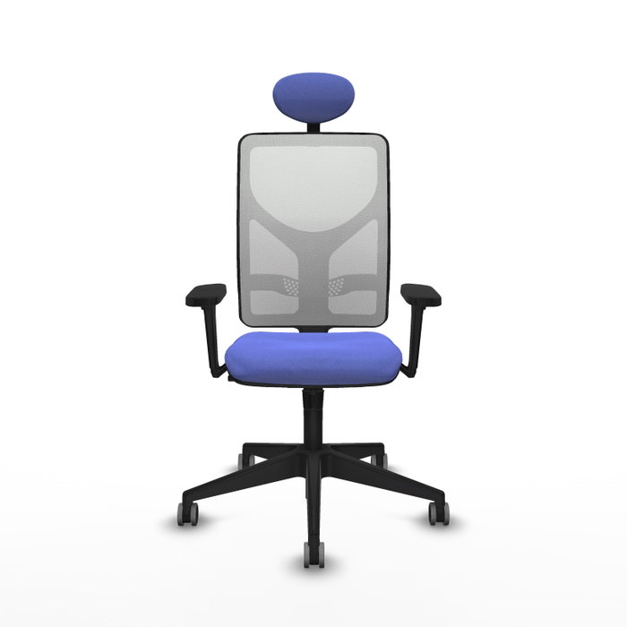Silla de oficina Motilla con mecanismo Sincro tapizada con Tela color Azul claro y malla color Blanco. Equipada con lumbar 1D, Brazos 3D, Cabecero Fijo y Ruedas 65 mm parqué Silla de oficina Motilla con mecanismo Sincro tapizada con Tela color Azul claro y malla color Blanco. Equipada con lumbar 1D, Brazos 3D, Cabecero Fijo y Ruedas 65 mm parqué