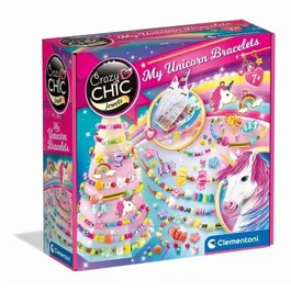 Clementoni 8005125187928 Caja creativa Unicornio - Crea tus pulseras de pedrería de colores con dijes y pompones