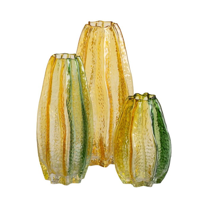 Ixia Jarrón de Cristal Decoración Verde-Amarillo 13,50 x 13,50 x 30