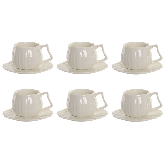 DKD Home Decor Set de Café de 6 Piezas en Porcelana Blanca 120ml