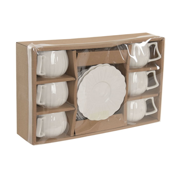 DKD Home Decor Set de Café de 6 Piezas en Porcelana Blanca 120ml
