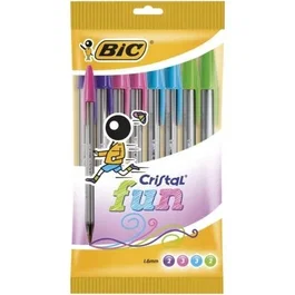 Bic 921342 Bolígrafos Cristal Fun, 10 Unidades, Colores Surtidos (Rosa, Morado, Turquesa, Lima), Punta 1.6 mm