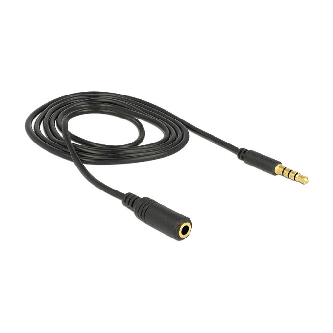 DeLOCK Cable de audio 84666 de 3,5 mm con 4 pines, macho a hembra, 1 m, negro