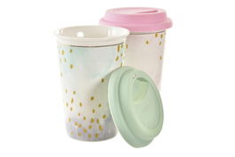 DKD Home Decor Taza Porcelana Rosa y Verde Menta 10 x 14 x 10 cm (6 Unidades) Capacidad 400 ml Glam