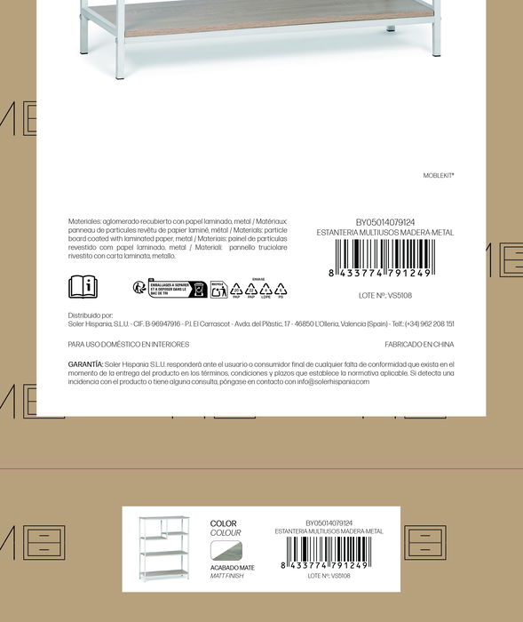 Inde Estanteria Multiusos Madera-Metal 75x30x100 cm