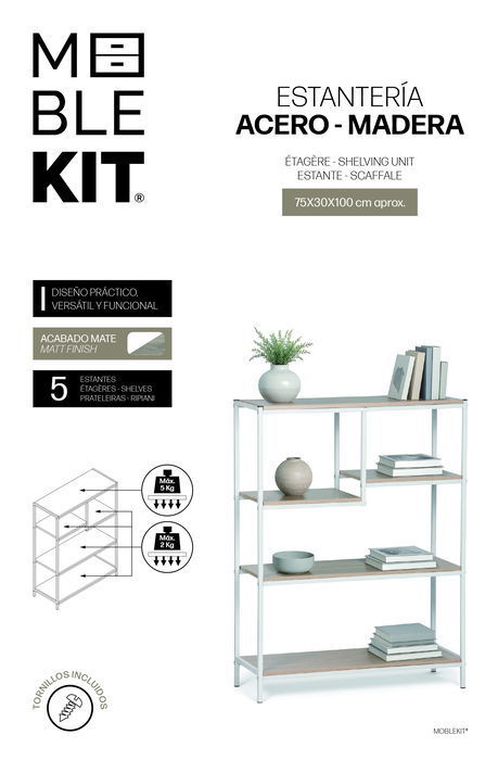 Inde Estanteria Multiusos Madera-Metal 75x30x100 cm