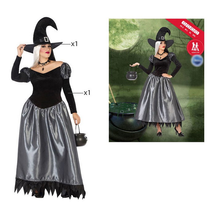 Otros Disfraz de Bruja Plateada para Halloween Mujer Adulto Talla XL - Vestido y Sombrero de Punta
