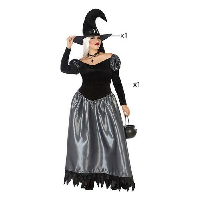 Otros Disfraz de Bruja Plateada para Halloween Mujer Adulto Talla XL - Vestido y Sombrero de Punta