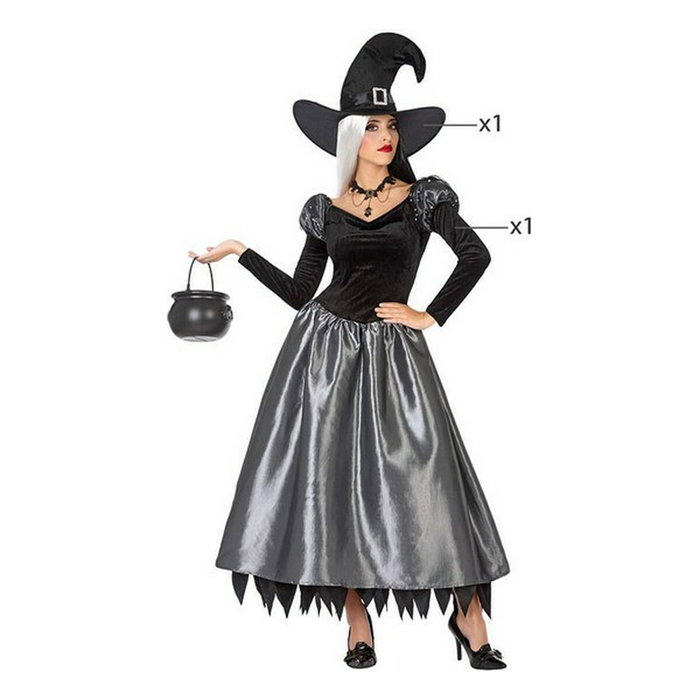 Otros Disfraz de Bruja Plateada para Halloween Mujer Adulto Talla XL - Vestido y Sombrero de Punta