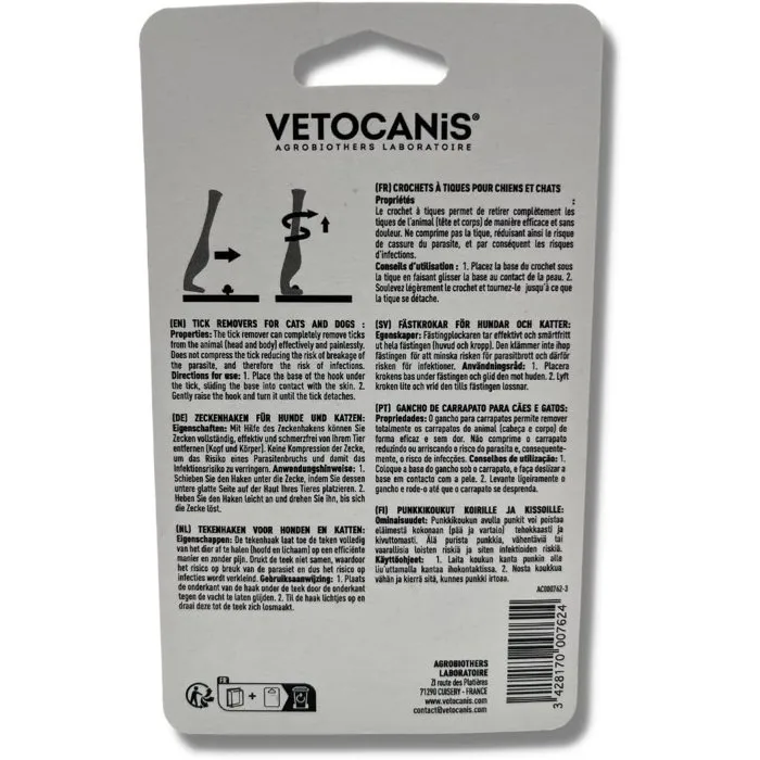 Vetocanis Gancho para Garrapatas Hook Quita Garrapatas para Perros y Gatos