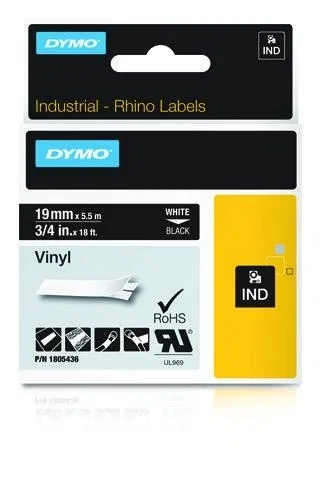 Dymo Cinta de Etiquetas Industrial Rhino ID1-19 Blanco sobre Negro 19mm x 5.5m Dymo Cinta de Etiquetas Industrial Rhino ID1-19 Blanco sobre Negro 19mm x 5.5m