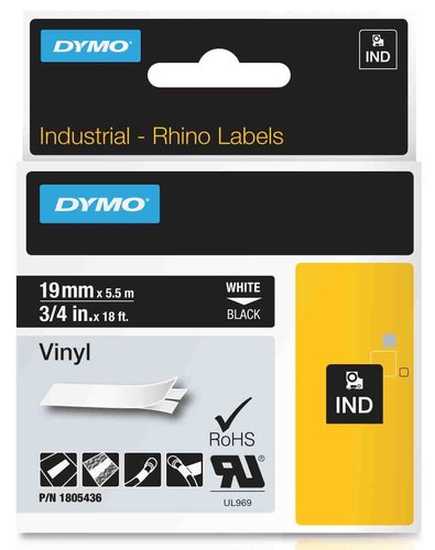 Dymo Cinta de Etiquetas Industrial Rhino ID1-19 Blanco sobre Negro 19mm x 5.5m Dymo Cinta de Etiquetas Industrial Rhino ID1-19 Blanco sobre Negro 19mm x 5.5m