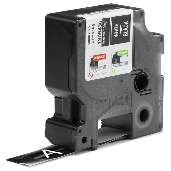 DYMO Cinta de Etiquetas Industrial Rhino ID1-19 Blanco sobre Negro 19mm x 5,5m DYMO Cinta de Etiquetas Industrial Rhino ID1-19 Blanco sobre Negro 19mm x 5,5m