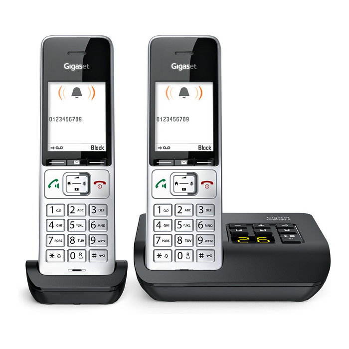 Gigaset COMFORT 500A duo Teléfono DECT/analógico con contestador automático, manos libres e identificador de llamadas, Negro/Plata