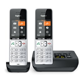 Gigaset COMFORT 500A duo Teléfono DECT/analógico con contestador automático, manos libres e identificador de llamadas, Negro/Plata