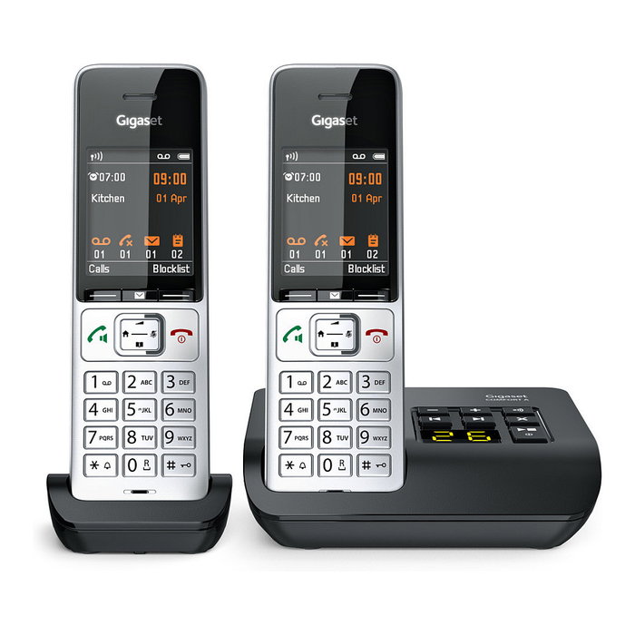Gigaset COMFORT 500A duo Teléfono DECT/analógico con contestador automático, manos libres e identificador de llamadas, Negro/Plata