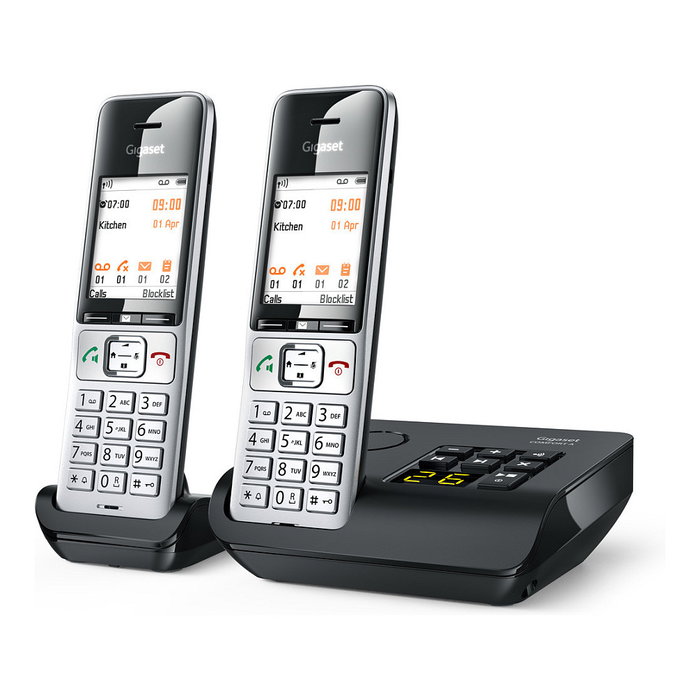 Gigaset COMFORT 500A duo Teléfono DECT/analógico con contestador automático, manos libres e identificador de llamadas, Negro/Plata
