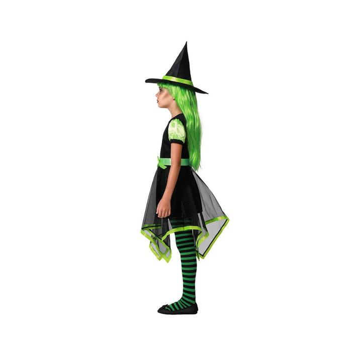 Disfraz de Bruja Verde para Niña con Vestido, Sombrero y Falda Asimétrica 5-6 Años