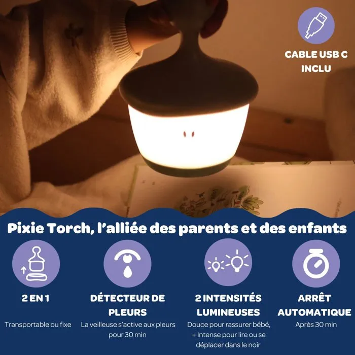 Béaba Luz Nocturna para Bebé Pixie Stick - Verde Salvia - Detector de Llanto y Batería de Larga Duración