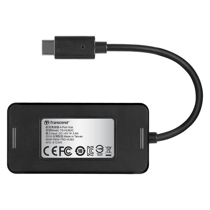 Transcend HUB2C Hub USB 3.1 Type-C de 4 Puertos Negro